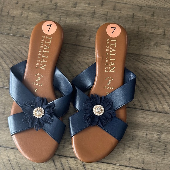Italian Shoemakers Shoes - Italian Shoemakers Dark Blue Floral Sandals